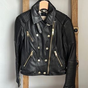 Burberry Brit Moto Leather Jacket Gold Hardware sz UK 6/US 4